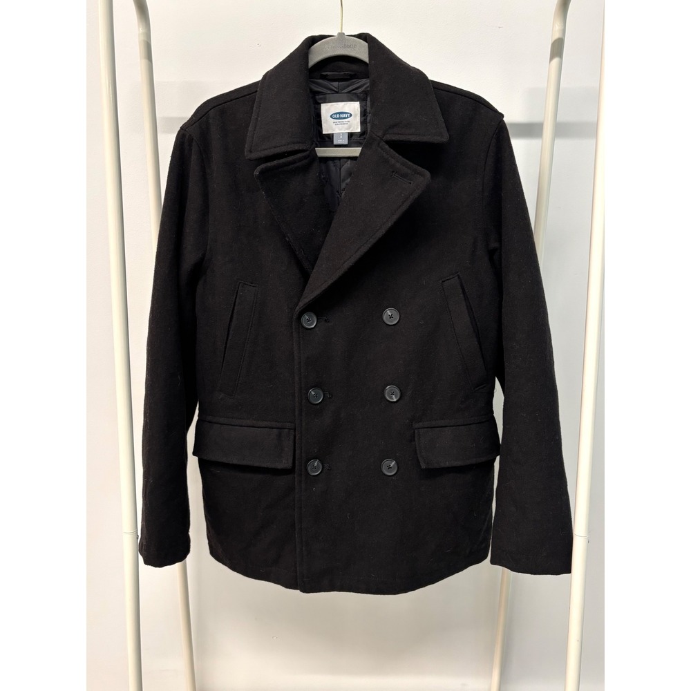 Old Navy Mens Black Wool Blend Double Breasted Pea Coat Jacket Mens Size Small